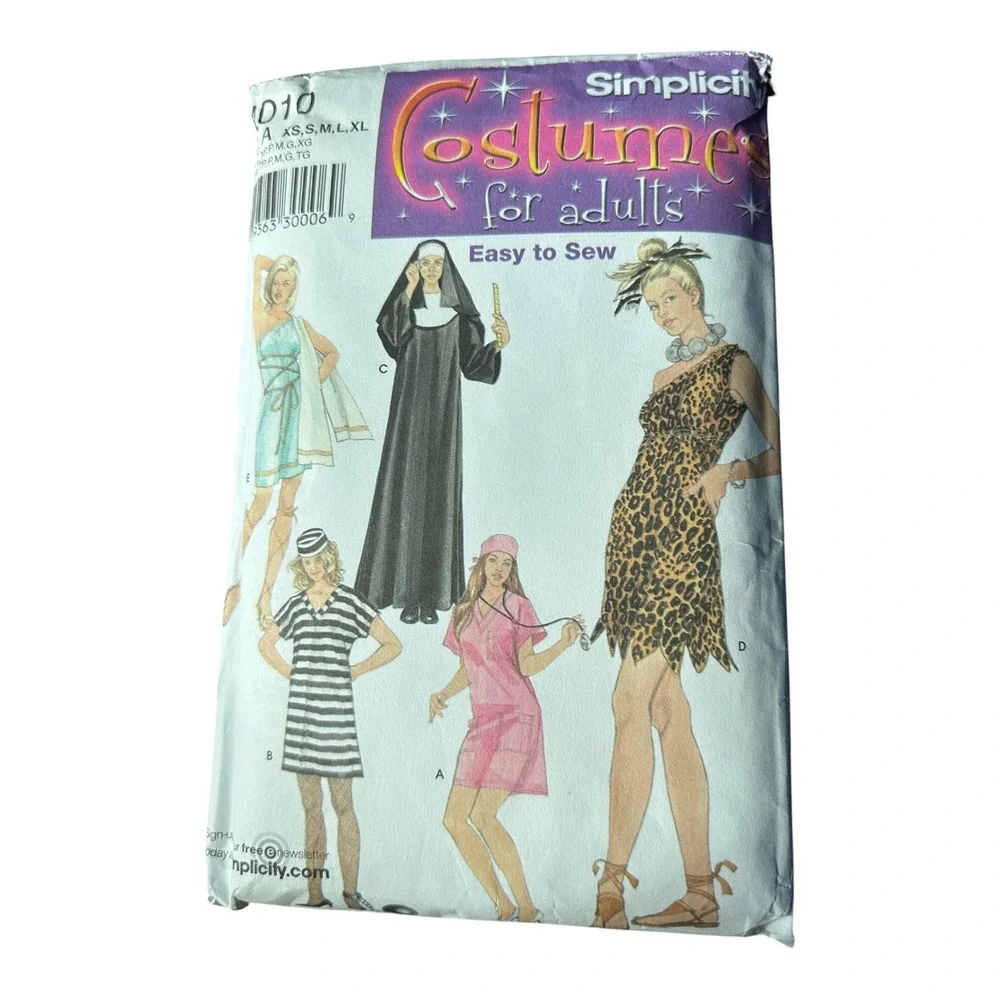 Simplicity 4010 Sewing Pattern Adult Costumes Nun Nurse Cavewoman Toga XS-XL